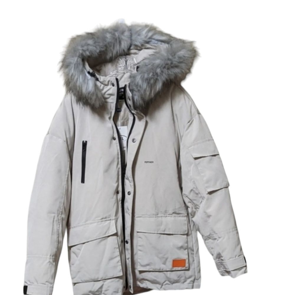 Aelfric Eden solid color plush hooded winter coat parka multi pockets S